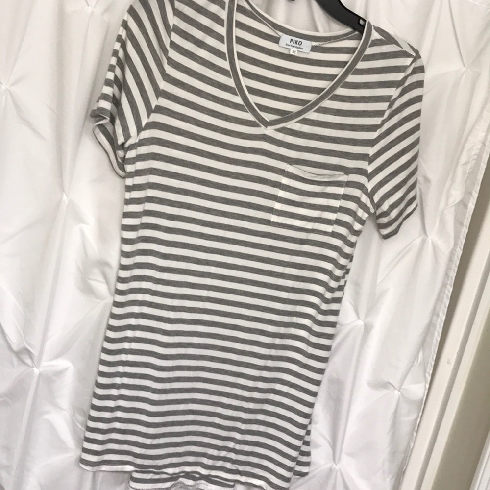 Gray white stripe Piko shirt